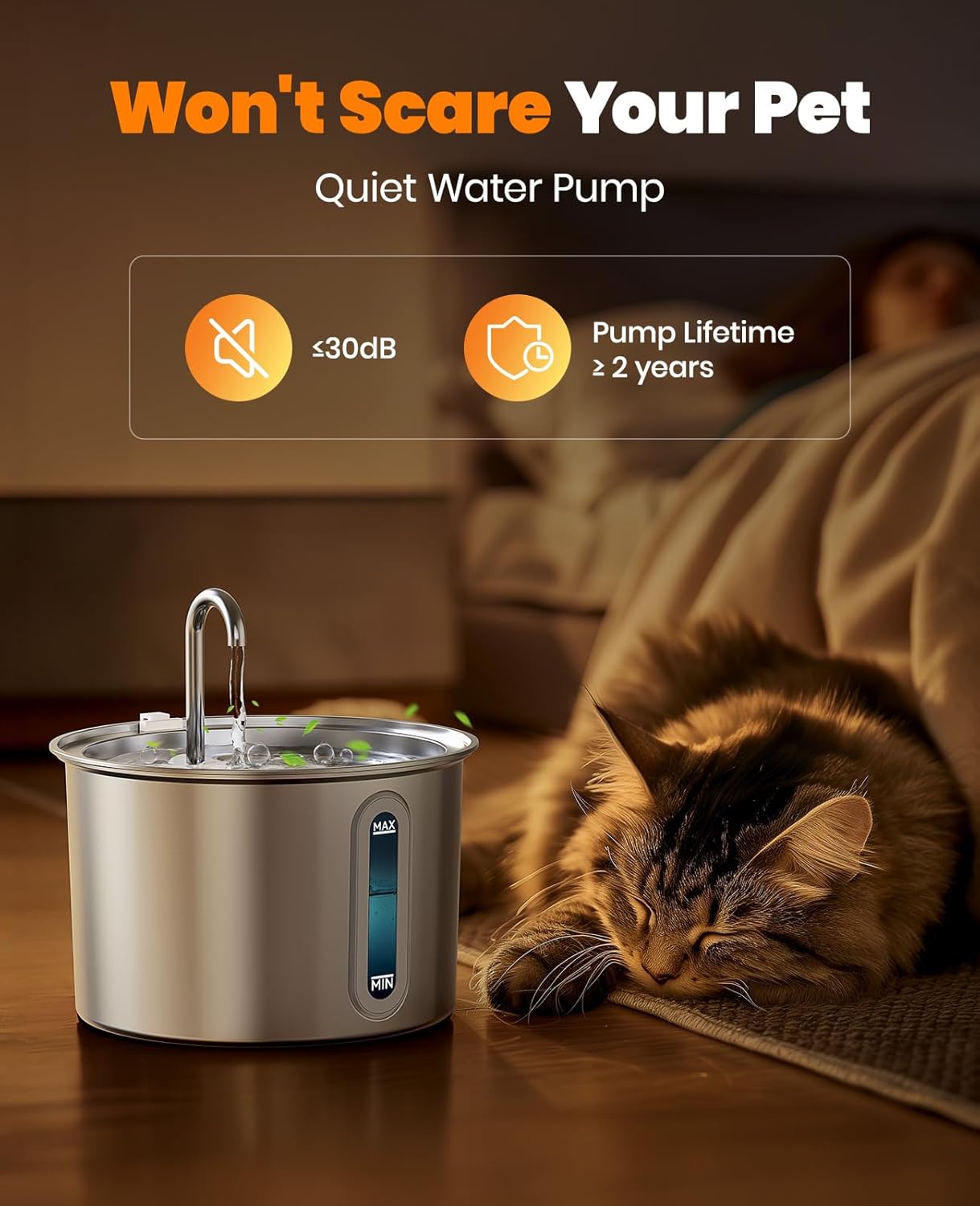 Stainless Steel Cat Water Fountain – 2 L Automatic Pet Fountain with Quiet Pump & Filters | Fresh, Flowing Water for Cats