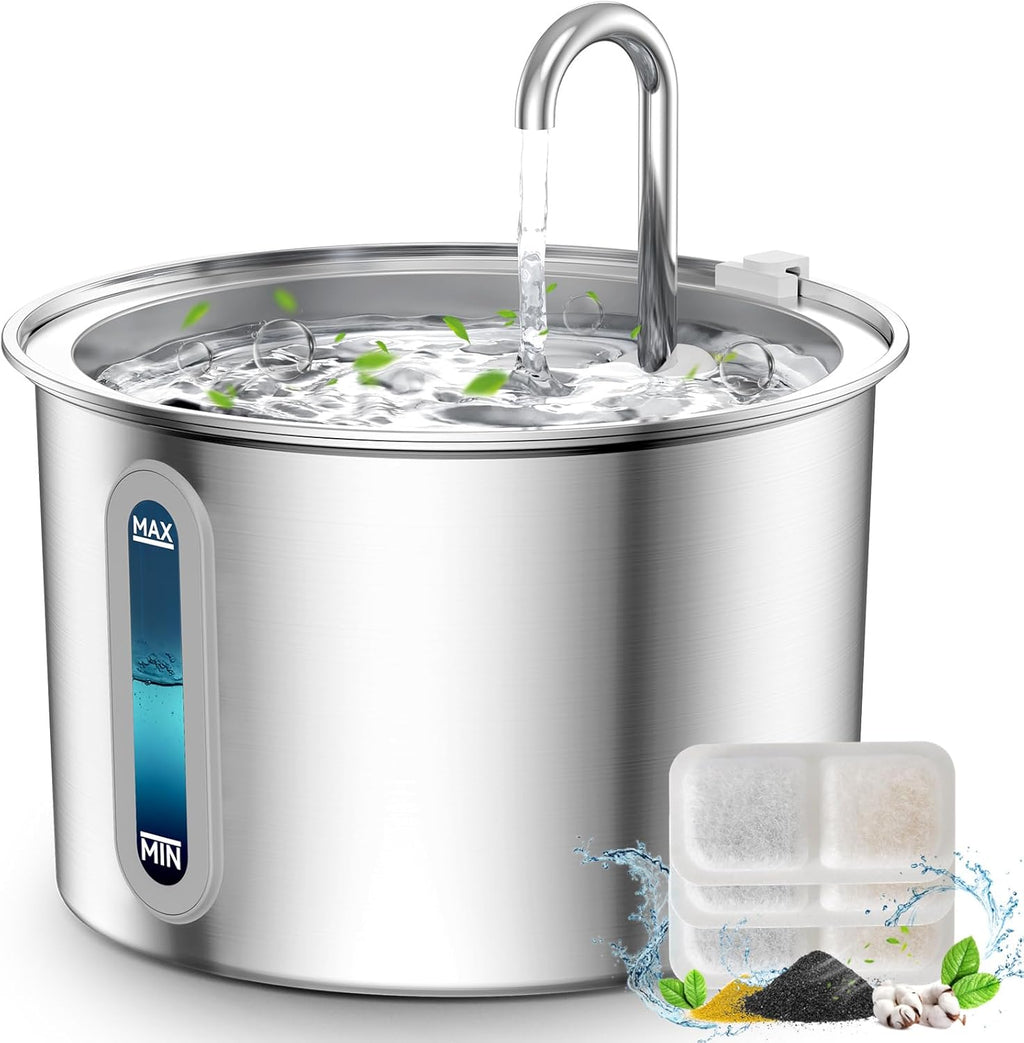Stainless Steel Cat Water Fountain – 2 L Automatic Pet Fountain with Quiet Pump & Filters | Fresh, Flowing Water for Cats