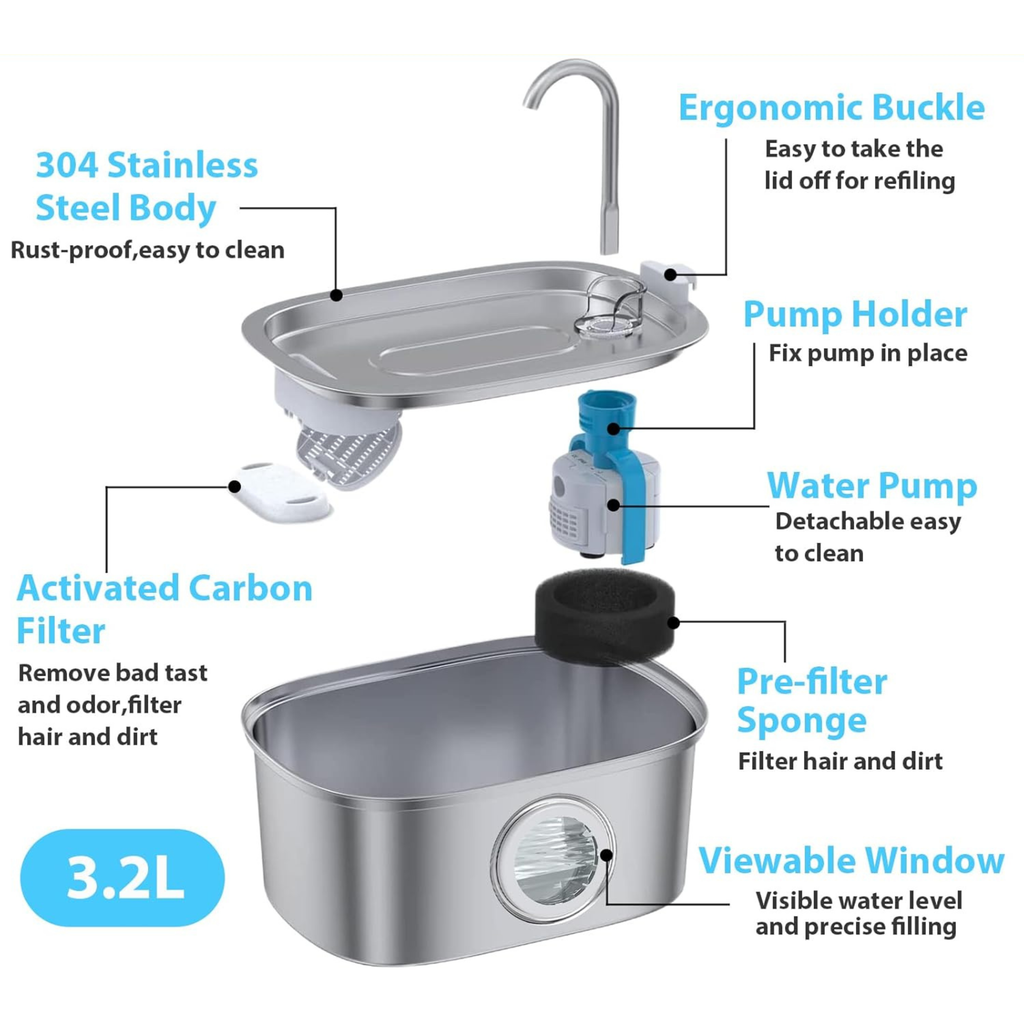 Vet Approved Crystal Clear Drinking Fountain – 3.2L Silent Flow