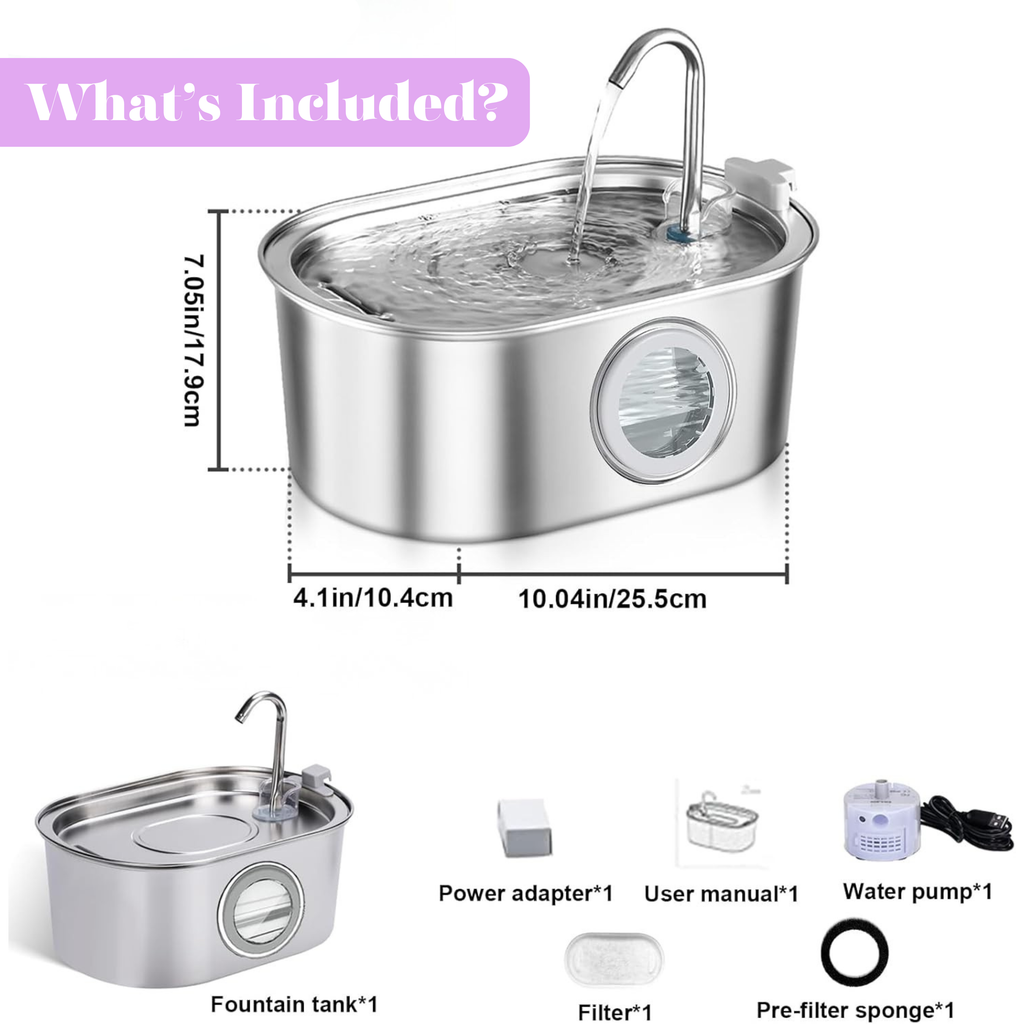 Vet Approved Crystal Clear Drinking Fountain – 3.2L Silent Flow